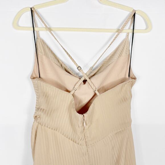 NBD Davis Gown Nude Maxi Dress Ruched Side Slit Subtle‎ Stripe Sz M - Picture 9 of 12
